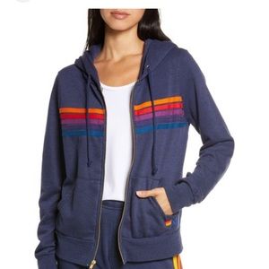 Aviator Nation Navy Hoodie with Multicolor Stripes